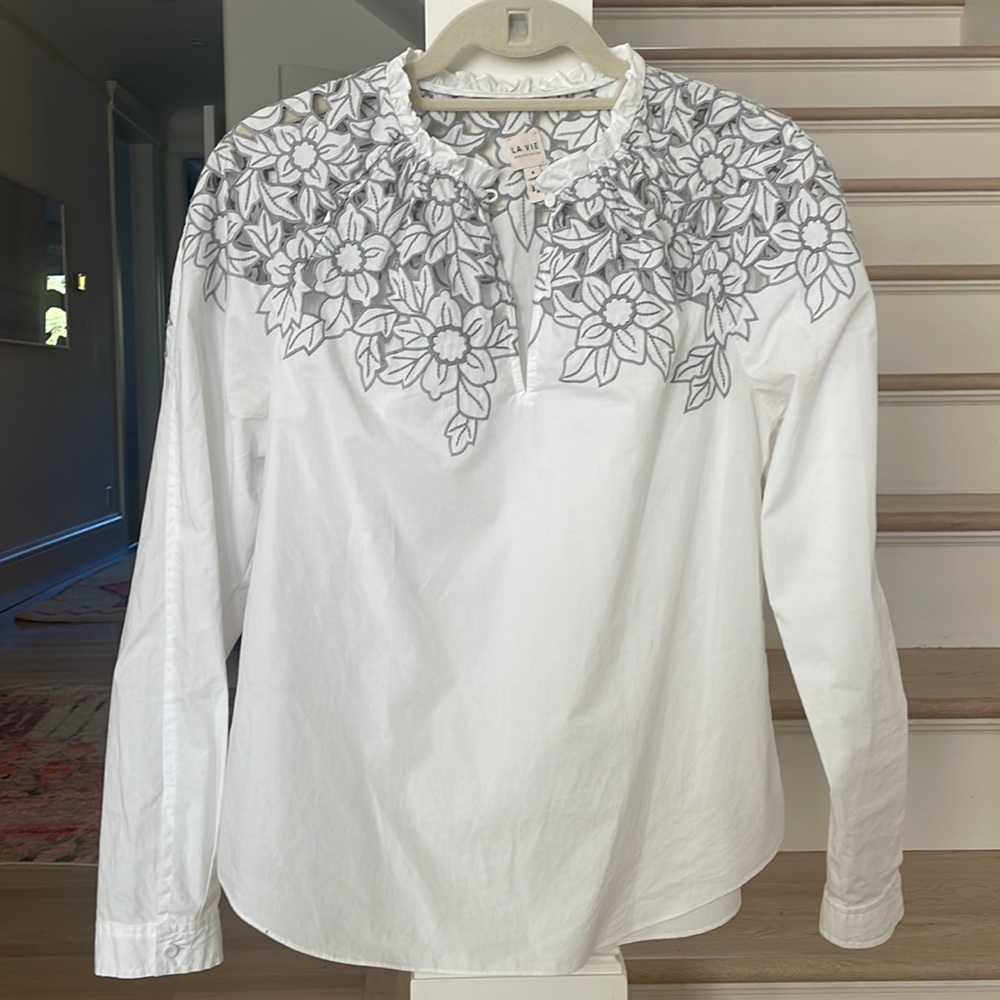 Rebecca Taylor La Vie Cotton Poplin Blouse Small